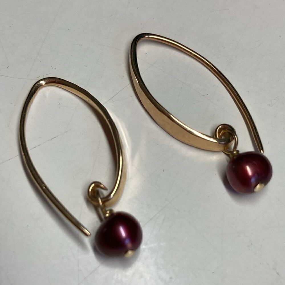Cranberry Pearl Goldtone Dangle Earrings
